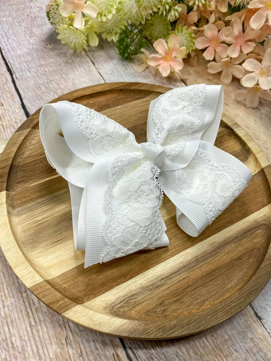 Chantilly Lace Classic Hair Bow: White