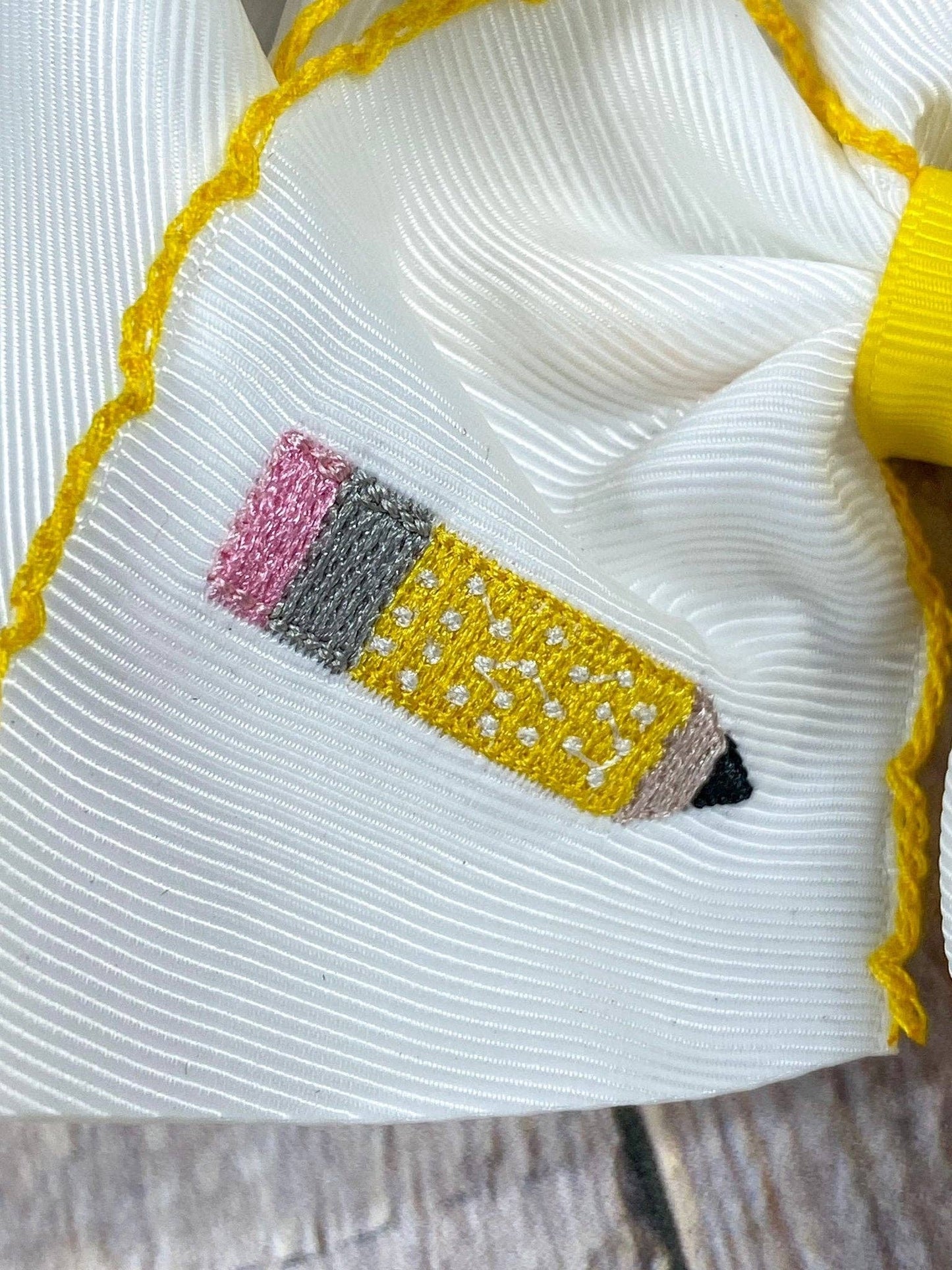 Pencil Embroidered Moonstitch Hair Bow | Clip or Headband: Clip