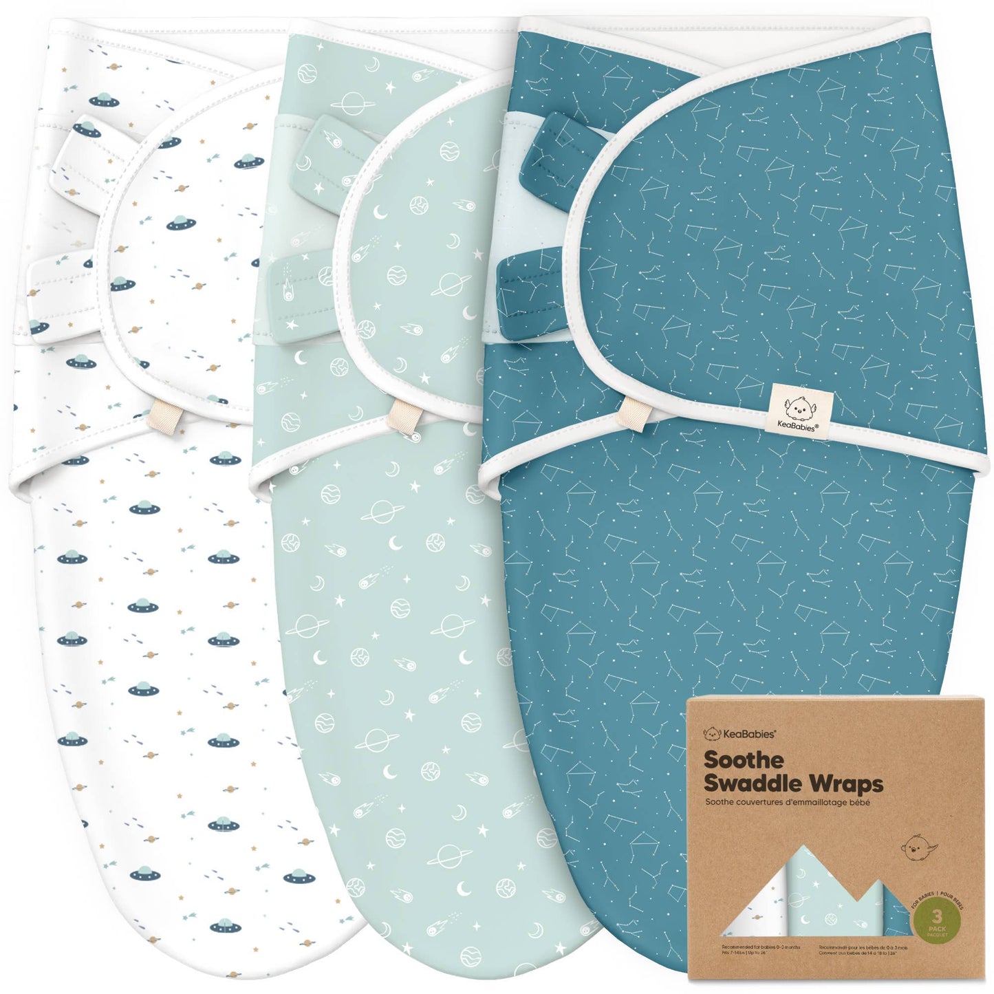 3pk Soothe Baby Swaddles 0-3 Months, Sleep Sack for Newborns: Galaxy / OS 0-3M