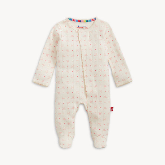 Heart & Bows Pointelle Magnetic Footie