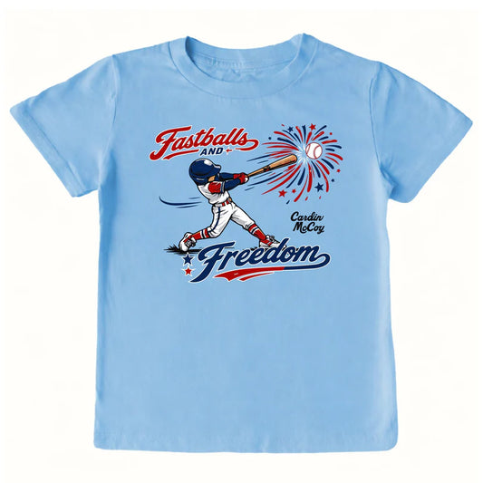 Kids' Fastballs & Freedom with Helmet Font Short Sleeve Tee