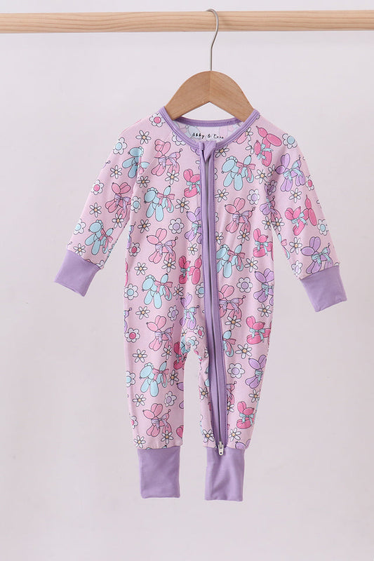 Purple Balloon Floral Bamboo Zipper PJS