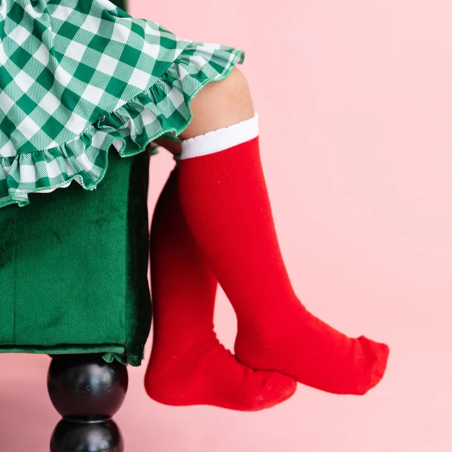 Santa Scalloped Knee High Socks